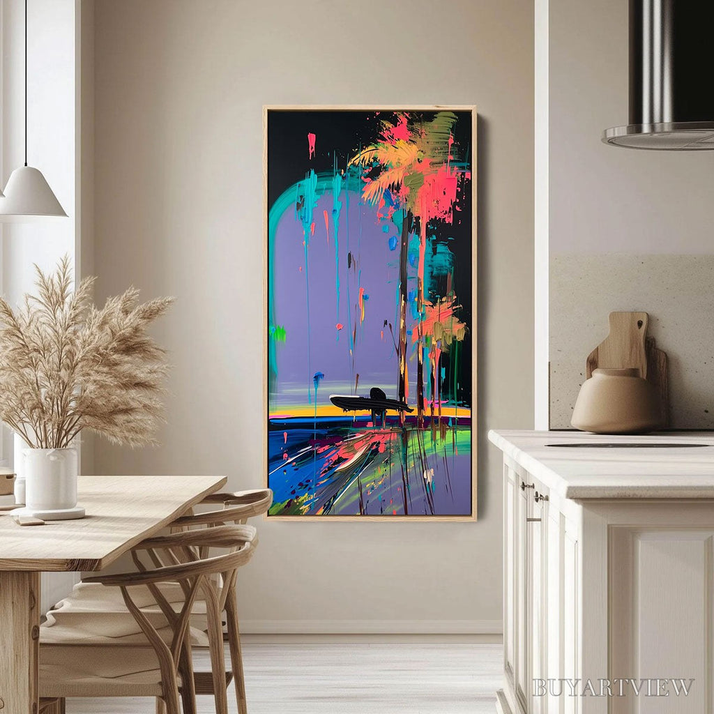 ARTOVITAS Coastal Rush – Vibrant Abstract Surfer and Palm Tree Oil Painting - image 2