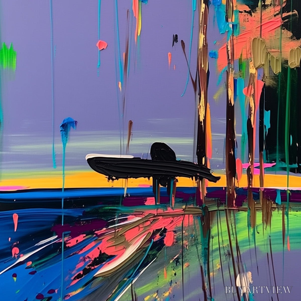 ARTOVITAS Coastal Rush – Vibrant Abstract Surfer and Palm Tree Oil Painting - image 3