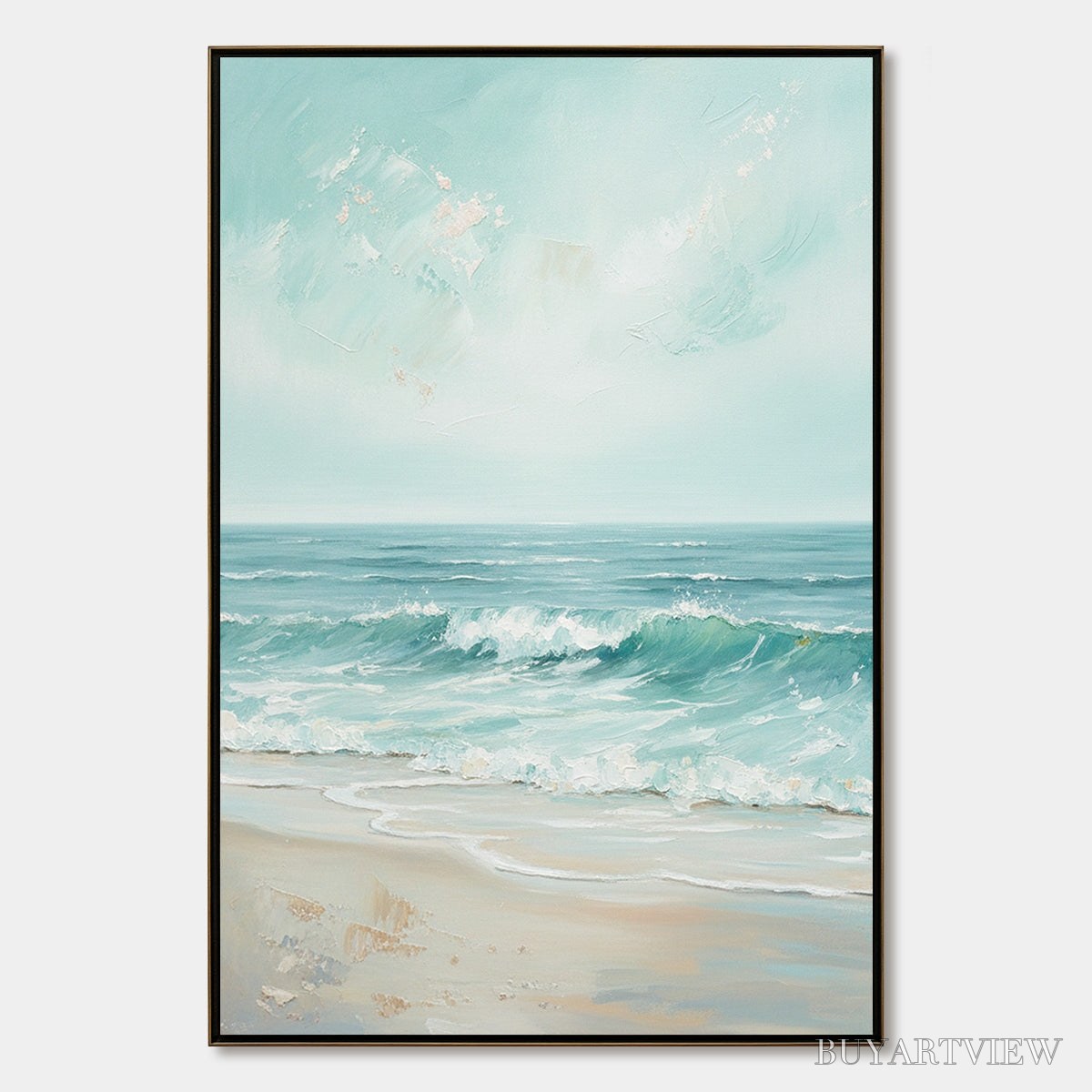 ARTOVITAS Aqua Horizon – Textured Vertical Seascape Oil Painting - image 1