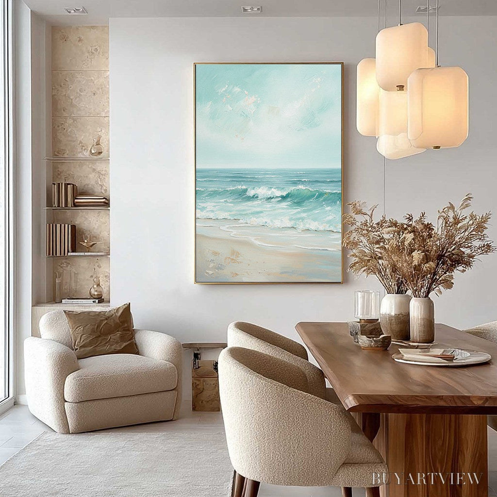 ARTOVITAS Aqua Horizon – Textured Vertical Seascape Oil Painting - image 2