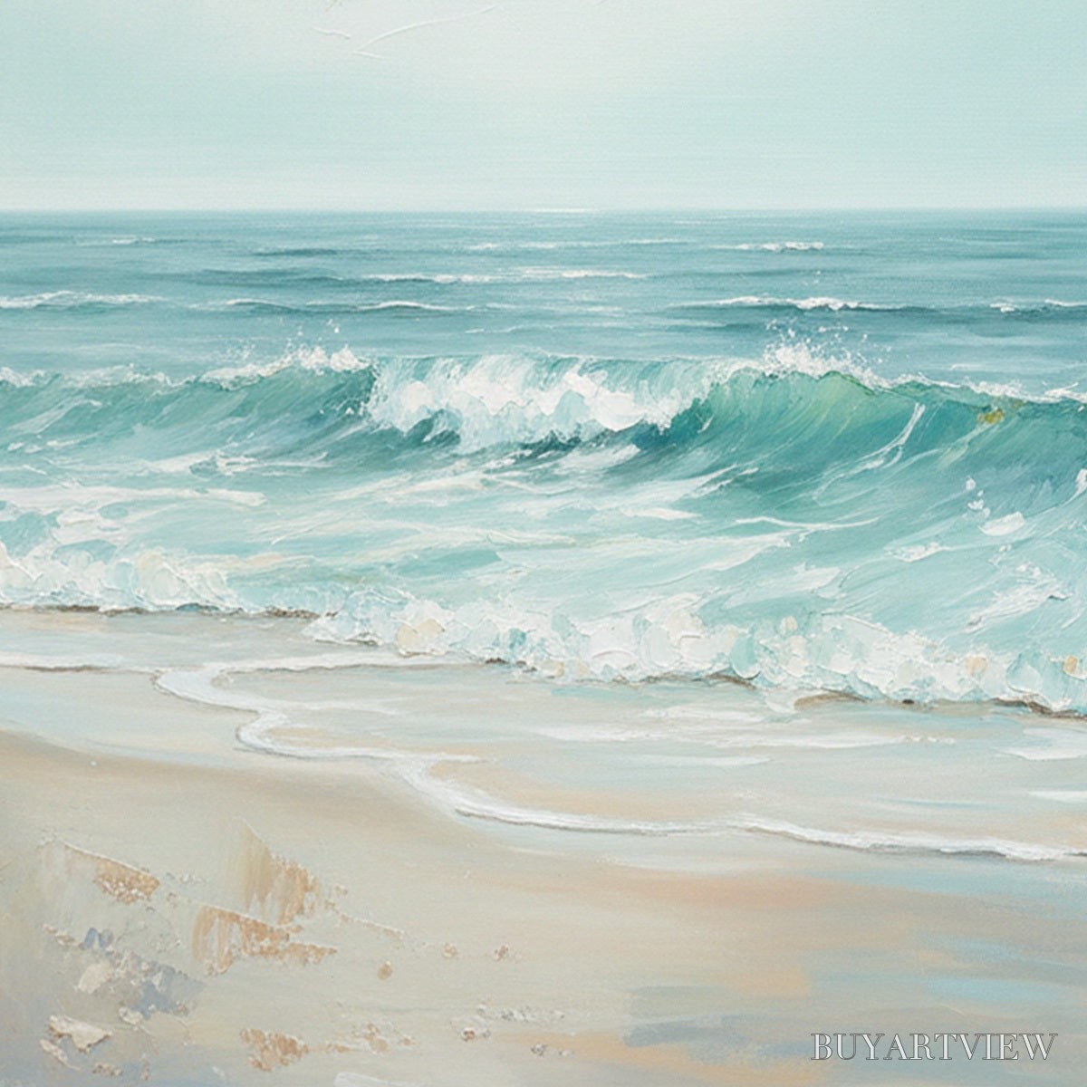 ARTOVITAS Aqua Horizon – Textured Vertical Seascape Oil Painting - image 3