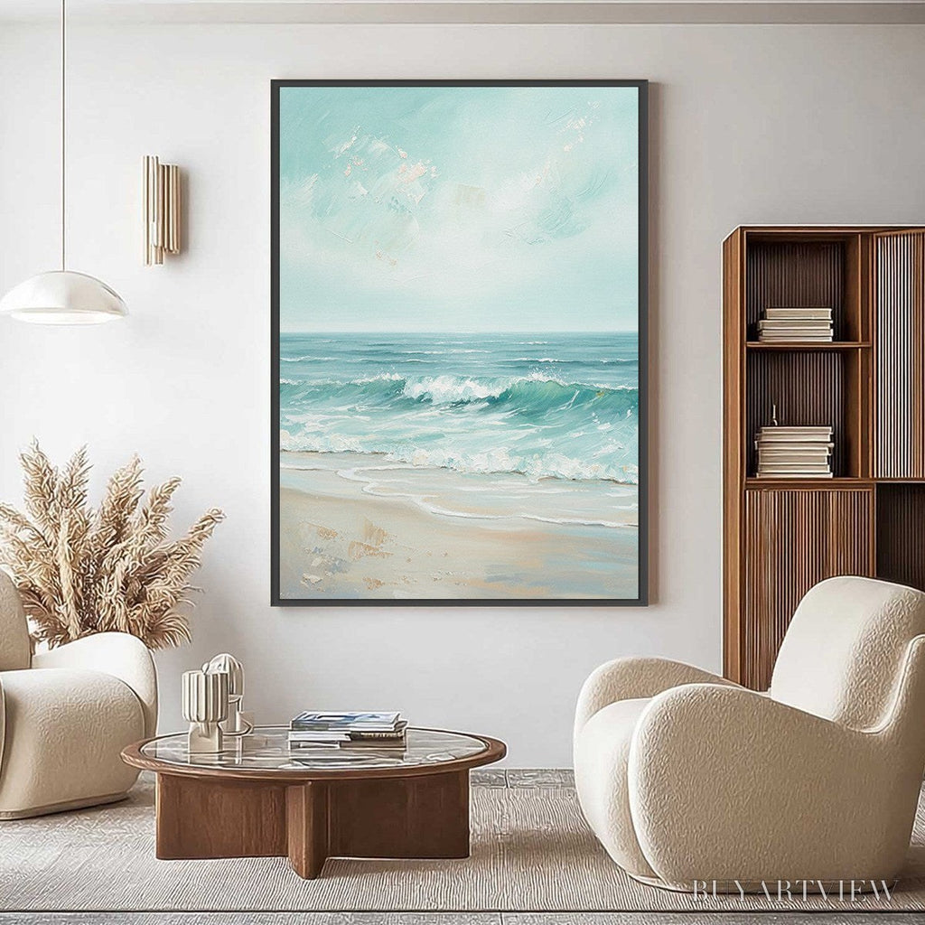 ARTOVITAS Aqua Horizon – Textured Vertical Seascape Oil Painting - image 4