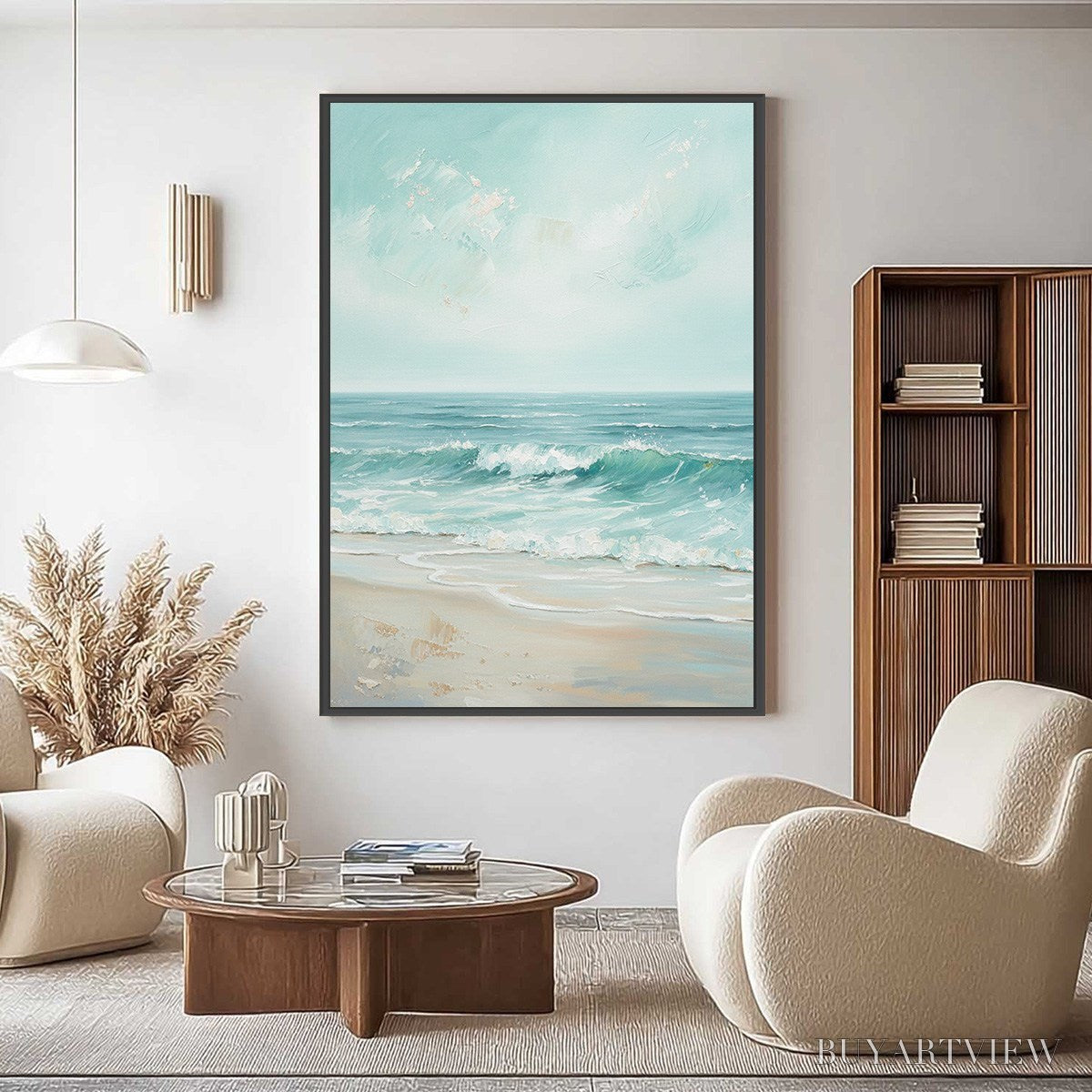 ARTOVITAS Aqua Horizon – Textured Vertical Seascape Oil Painting - image 4