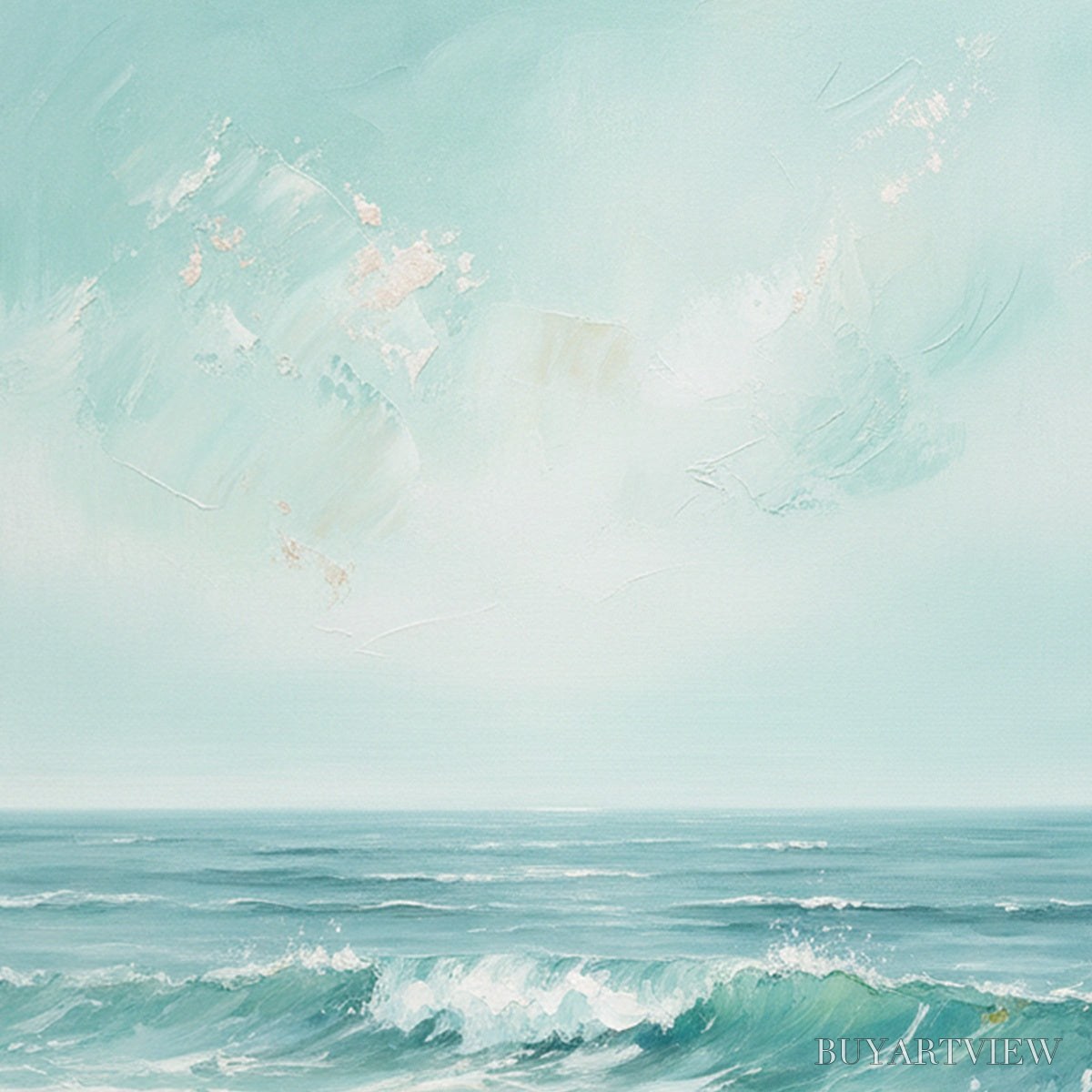 ARTOVITAS Aqua Horizon – Textured Vertical Seascape Oil Painting - image 5