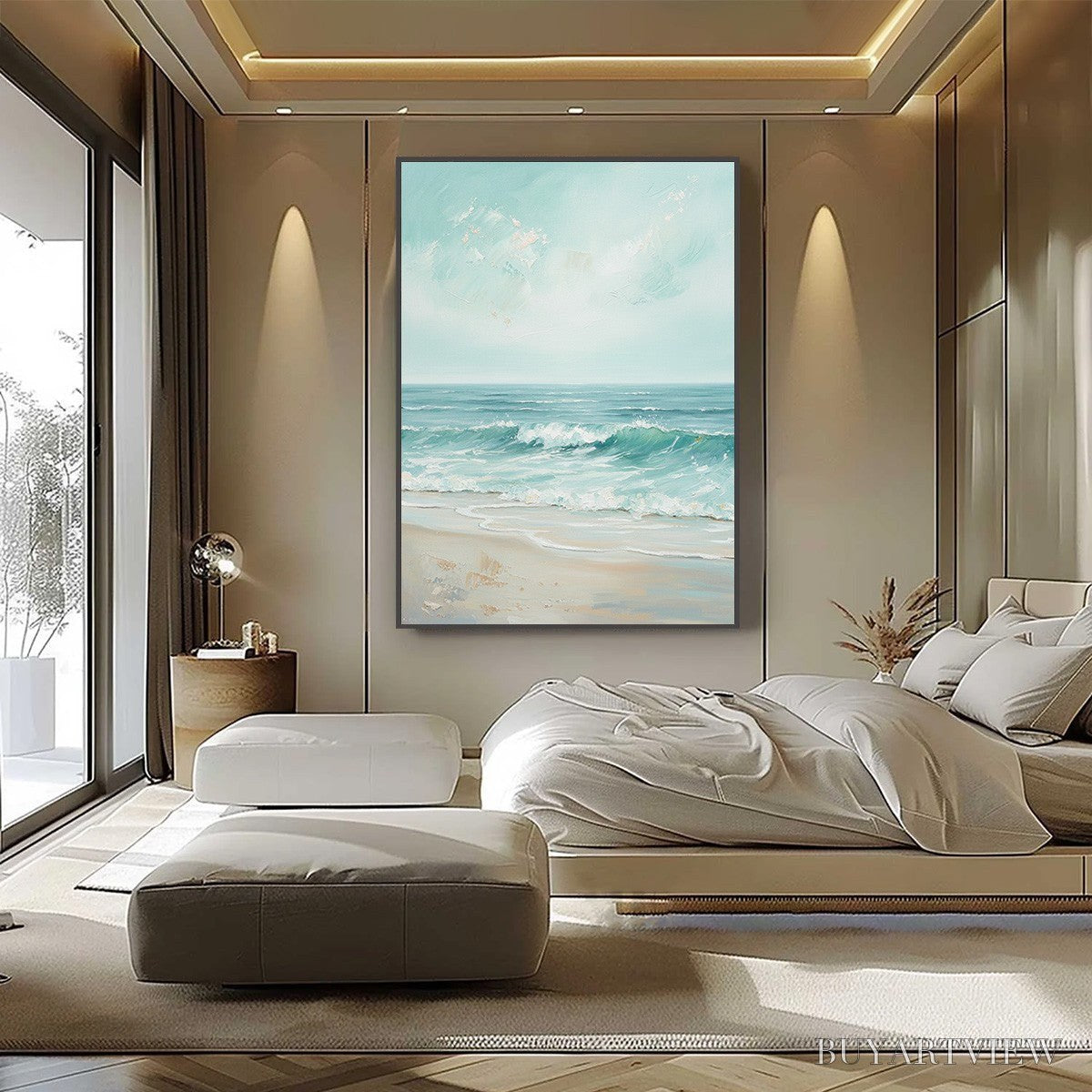 ARTOVITAS Aqua Horizon – Textured Vertical Seascape Oil Painting - image 6