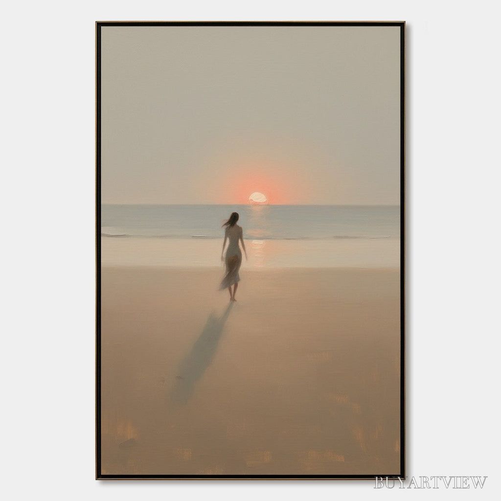 ARTOVITAS Golden Hour Solace – Minimalist Wabi Sabi Beach Scene Oil Painting - image 1