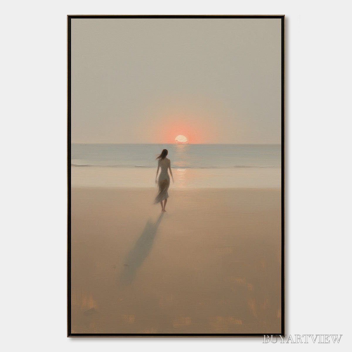 ARTOVITAS Golden Hour Solace – Minimalist Wabi Sabi Beach Scene Oil Painting - image 1
