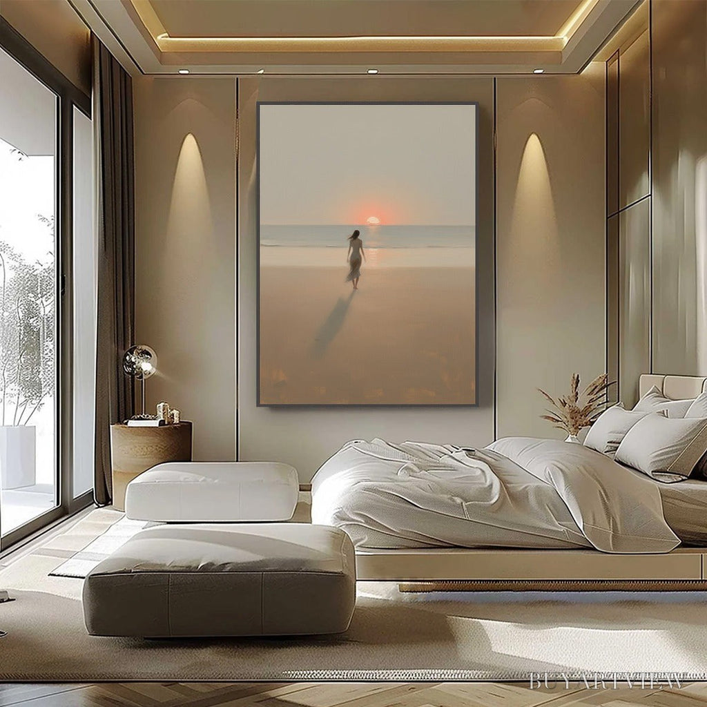 ARTOVITAS Golden Hour Solace – Minimalist Wabi Sabi Beach Scene Oil Painting - image 2