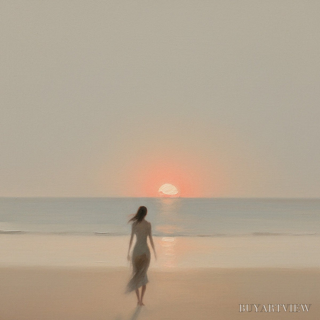 ARTOVITAS Golden Hour Solace – Minimalist Wabi Sabi Beach Scene Oil Painting - image 3