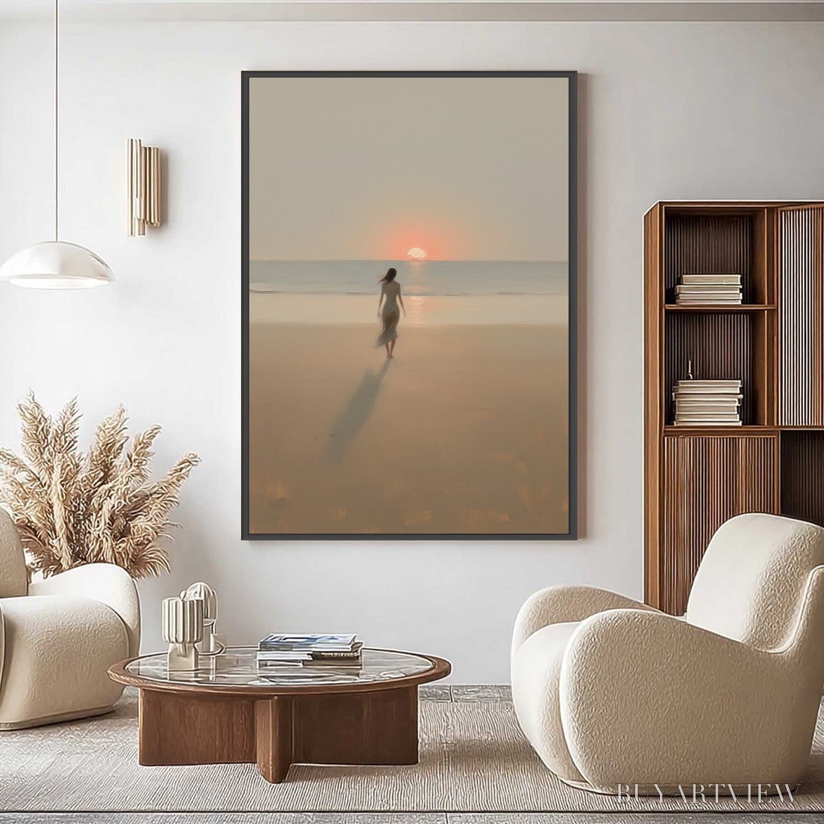 ARTOVITAS Golden Hour Solace – Minimalist Wabi Sabi Beach Scene Oil Painting - image 4