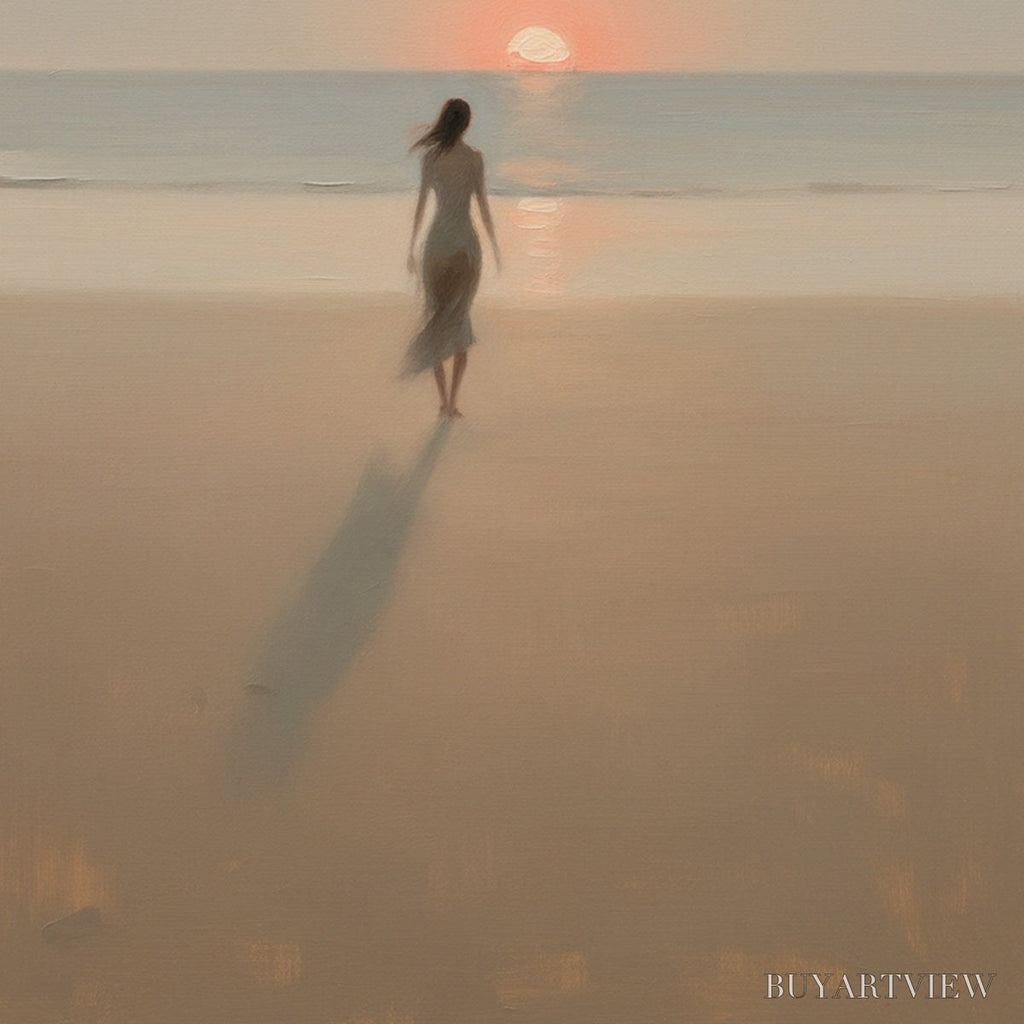 ARTOVITAS Golden Hour Solace – Minimalist Wabi Sabi Beach Scene Oil Painting - image 5