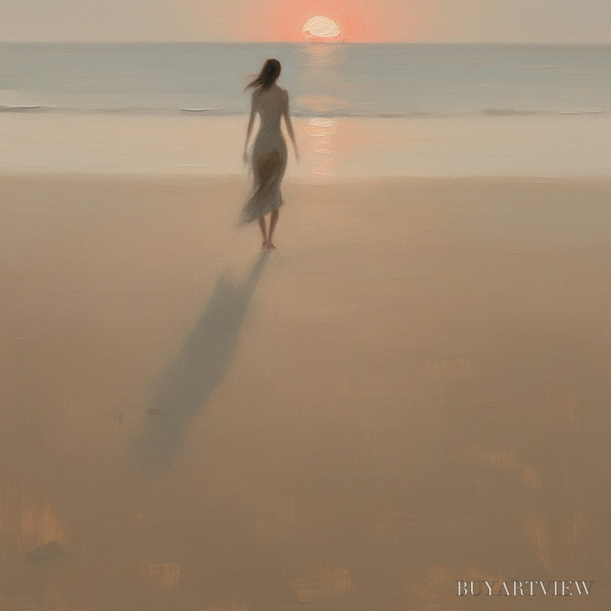 ARTOVITAS Golden Hour Solace – Minimalist Wabi Sabi Beach Scene Oil Painting - image 5