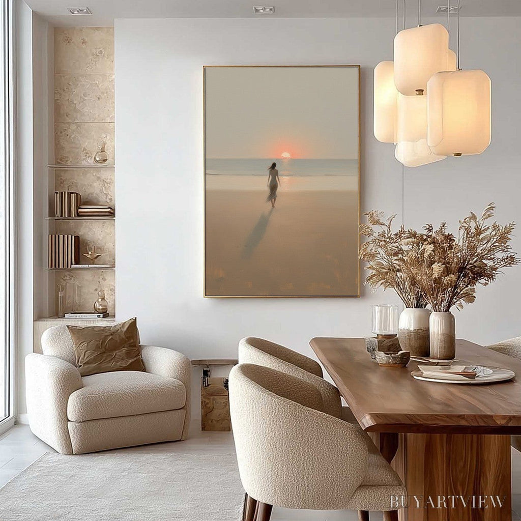 ARTOVITAS Golden Hour Solace – Minimalist Wabi Sabi Beach Scene Oil Painting - image 6