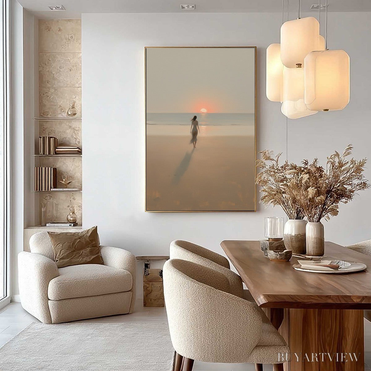 ARTOVITAS Golden Hour Solace – Minimalist Wabi Sabi Beach Scene Oil Painting - image 6