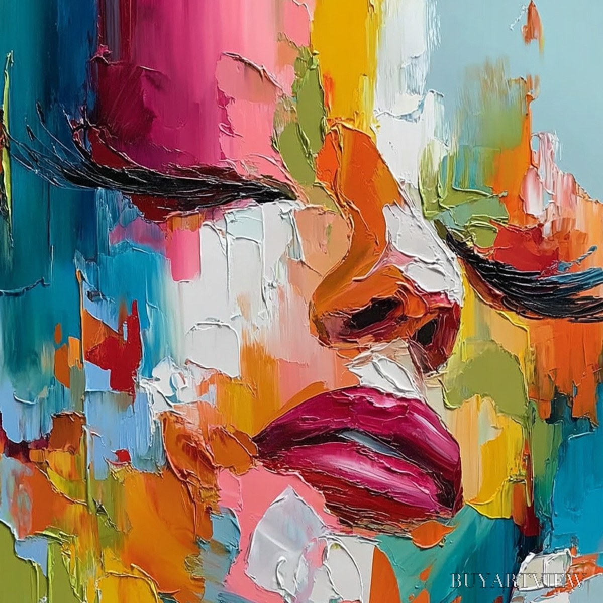 ARTOVITAS Vivid Dream – Colorful Abstract Impasto Portrait Painting - image 3