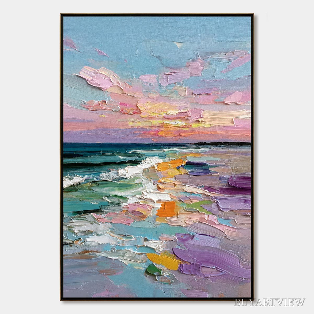 ARTOVITAS Amalfi Glow – Textured Seascape Sunset Original Oil Painting - image 1