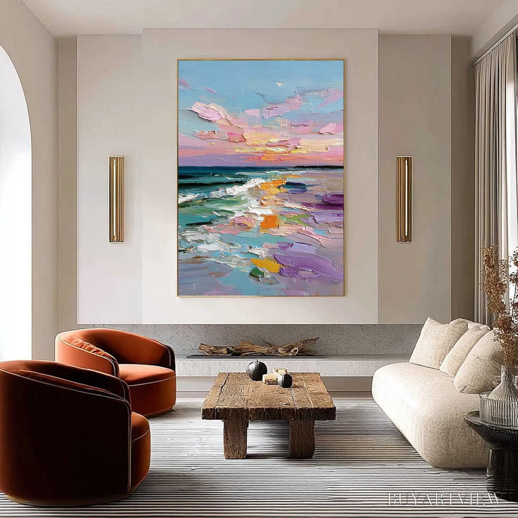 ARTOVITAS Amalfi Glow – Textured Seascape Sunset Original Oil Painting - image 2