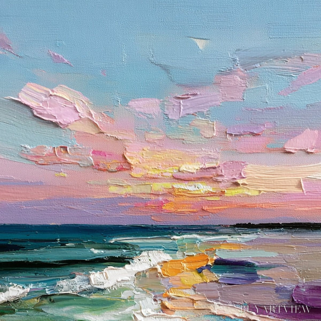 ARTOVITAS Amalfi Glow – Textured Seascape Sunset Original Oil Painting - image 3