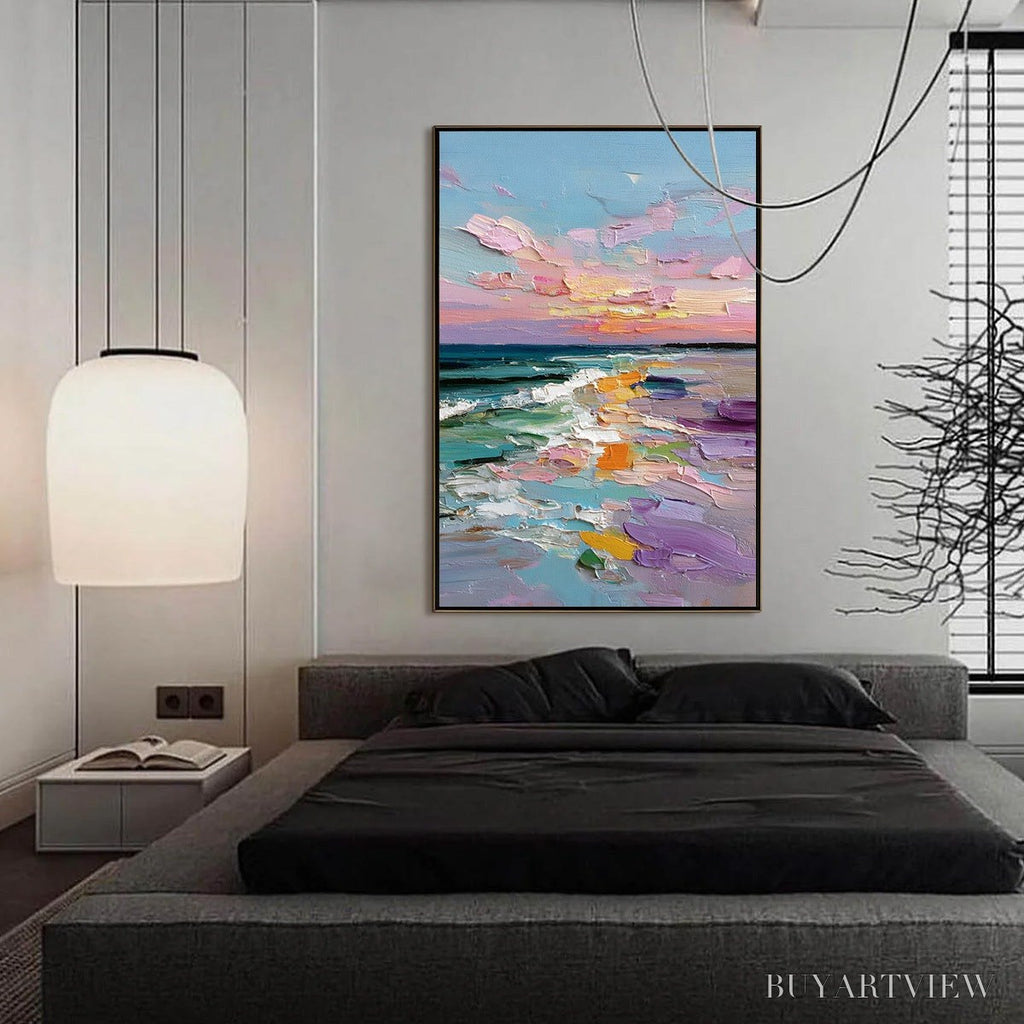 ARTOVITAS Amalfi Glow – Textured Seascape Sunset Original Oil Painting - image 4