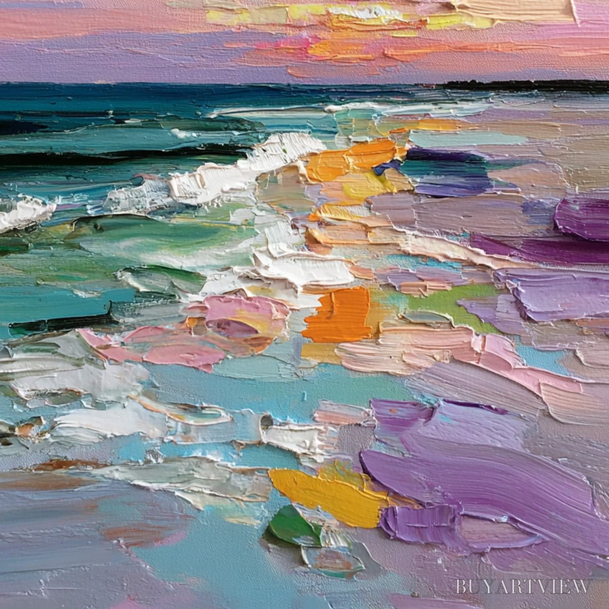 ARTOVITAS Amalfi Glow – Textured Seascape Sunset Original Oil Painting - image 5