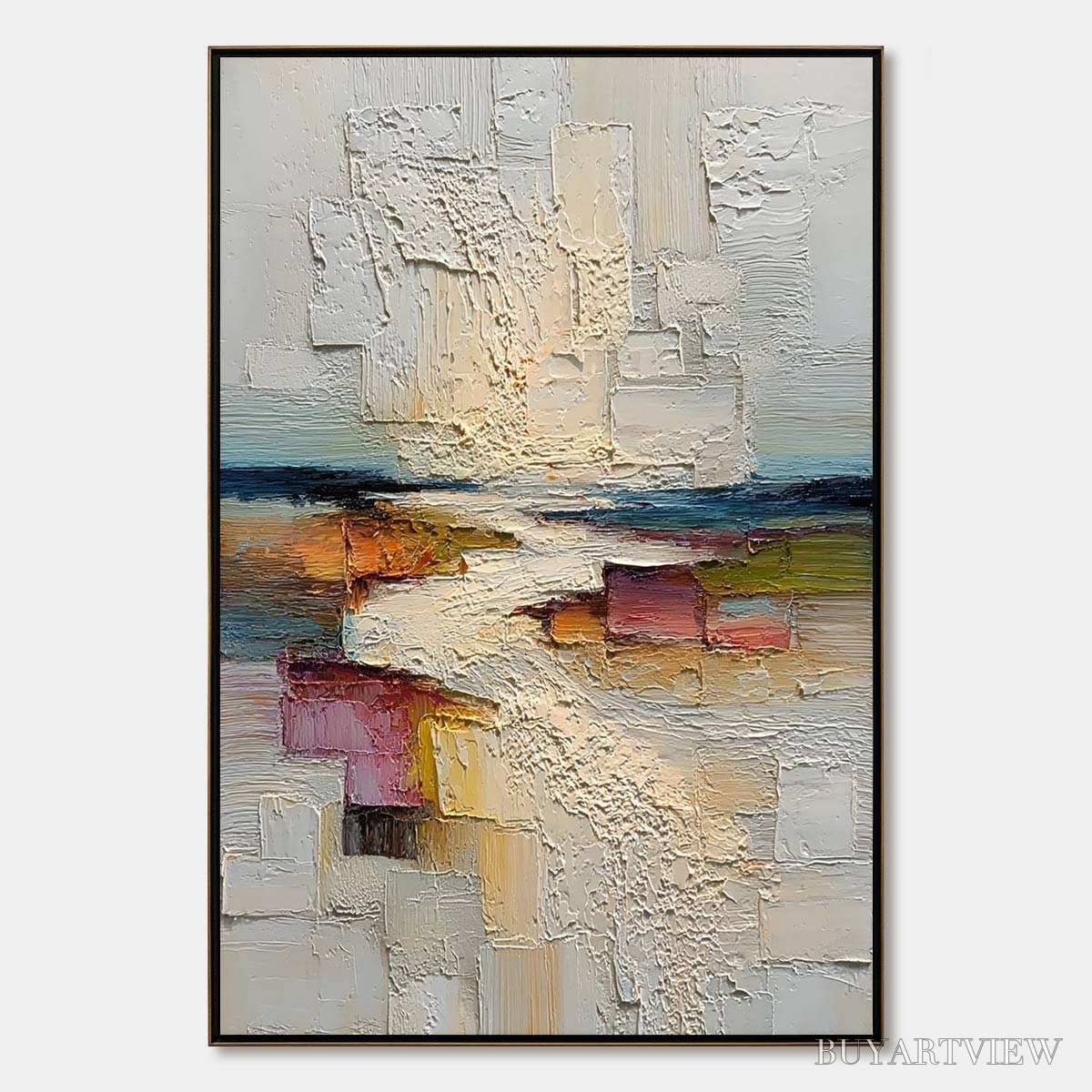 ARTOVITAS Horizon'S Embrace – Heavily Textured Vertical Abstract Seascape Painting - image 1