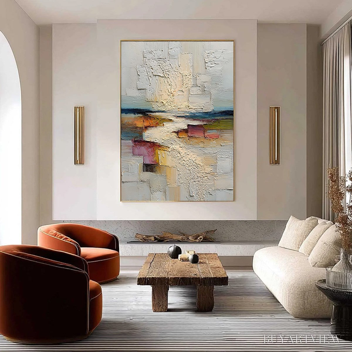 ARTOVITAS Horizon'S Embrace – Heavily Textured Vertical Abstract Seascape Painting - image 2