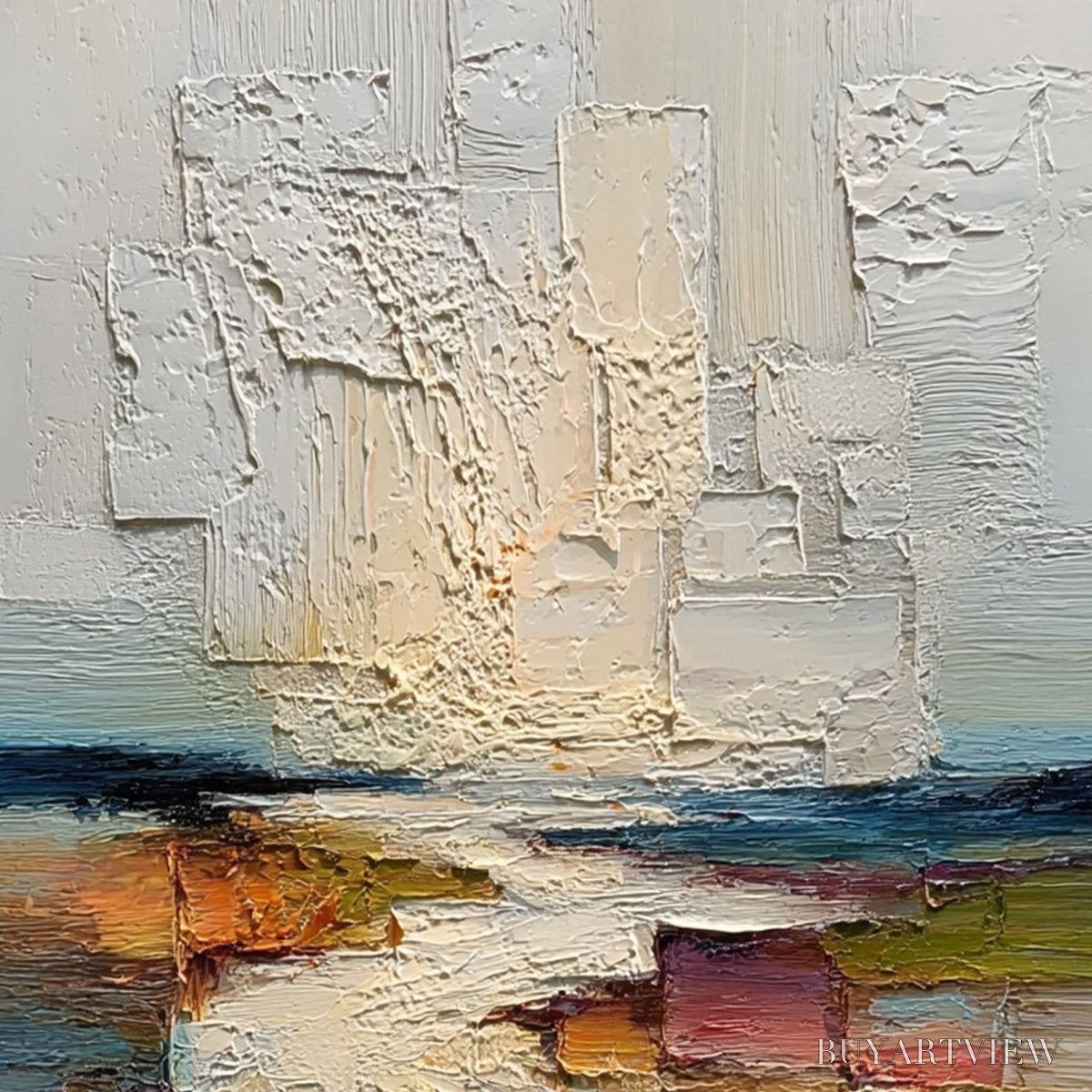 ARTOVITAS Horizon'S Embrace – Heavily Textured Vertical Abstract Seascape Painting - image 3
