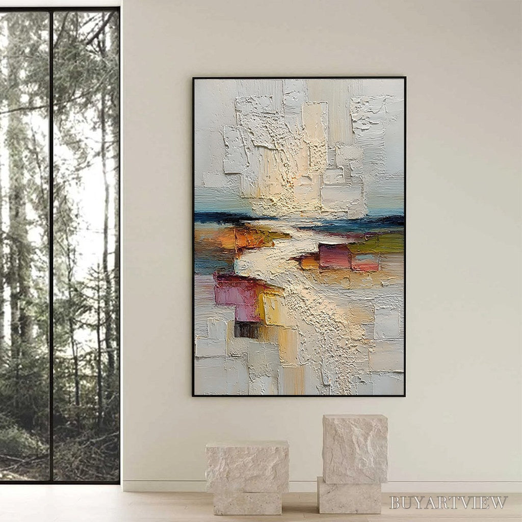 ARTOVITAS Horizon'S Embrace – Heavily Textured Vertical Abstract Seascape Painting - image 6