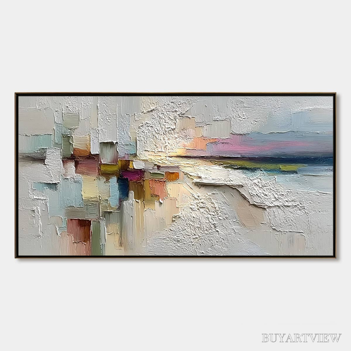 ARTOVITAS Horizon'S Embrace – Heavily Textured Abstract Seascape Oil Painting - image 1