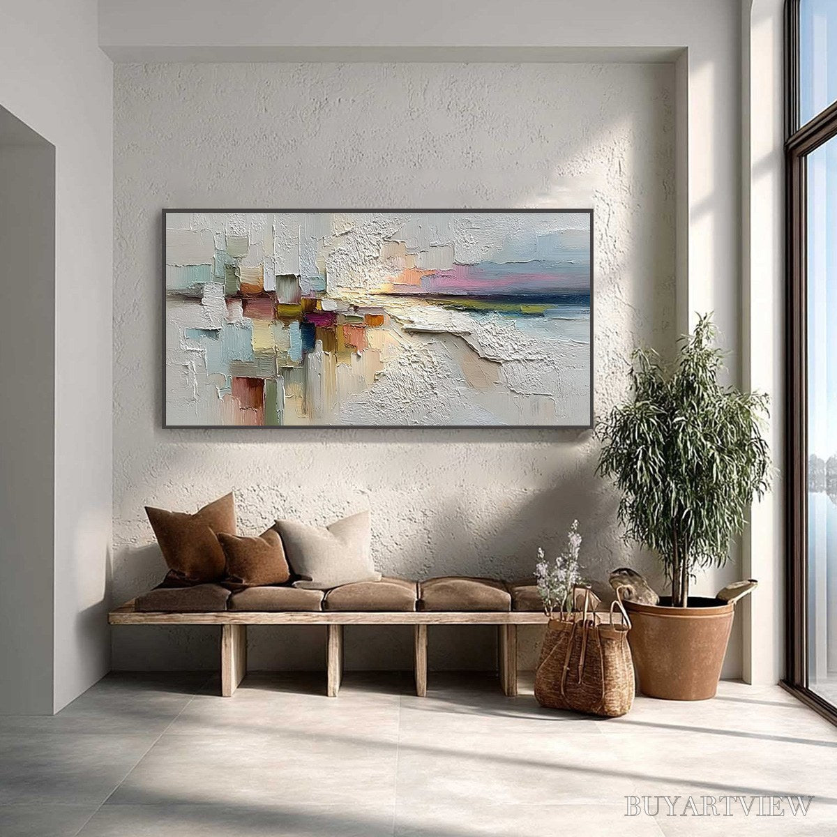 ARTOVITAS Horizon'S Embrace – Heavily Textured Abstract Seascape Oil Painting - image 2