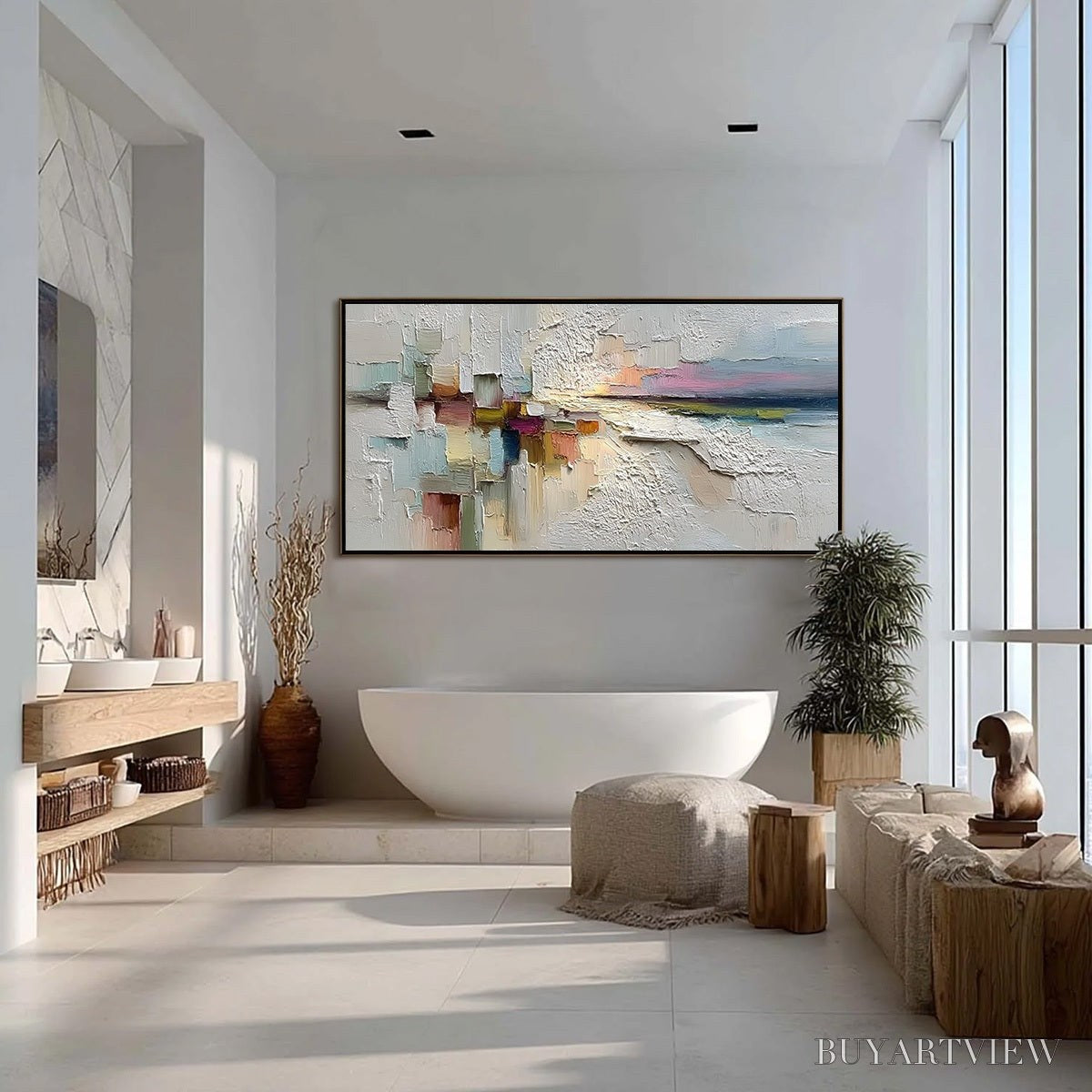 ARTOVITAS Horizon'S Embrace – Heavily Textured Abstract Seascape Oil Painting - image 4