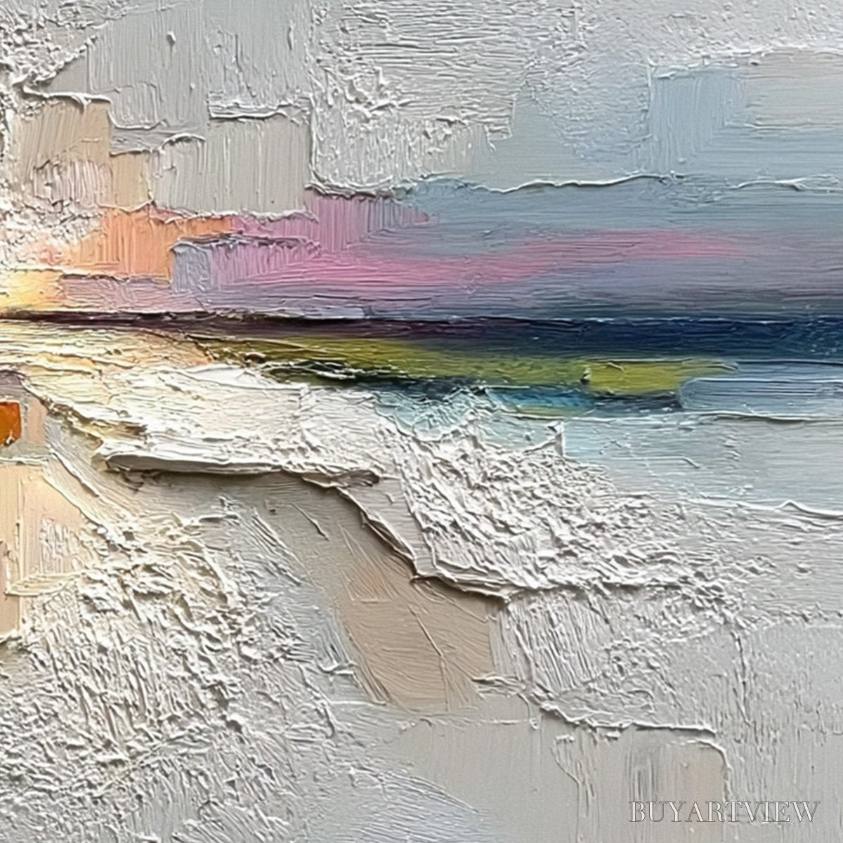 ARTOVITAS Horizon'S Embrace – Heavily Textured Abstract Seascape Oil Painting - image 5
