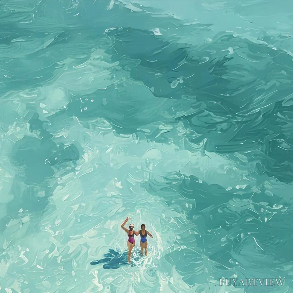 ARTOVITAS Ocean Embrace – Aerial View Beach Scene with Swimmers Oil Painting - image 3