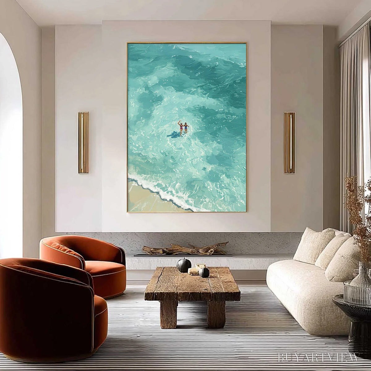 ARTOVITAS Ocean Embrace – Aerial View Beach Scene with Swimmers Oil Painting - image 4
