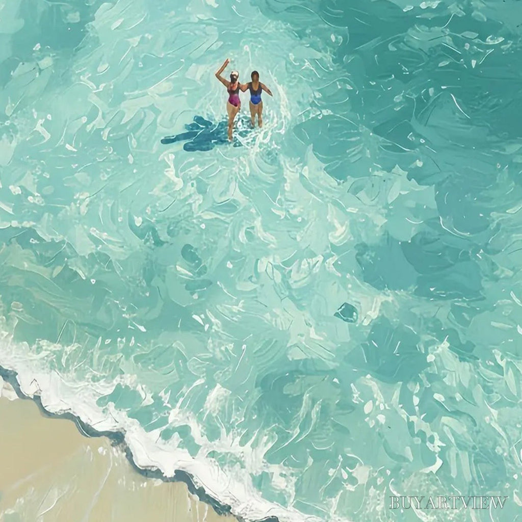 ARTOVITAS Ocean Embrace – Aerial View Beach Scene with Swimmers Oil Painting - image 5