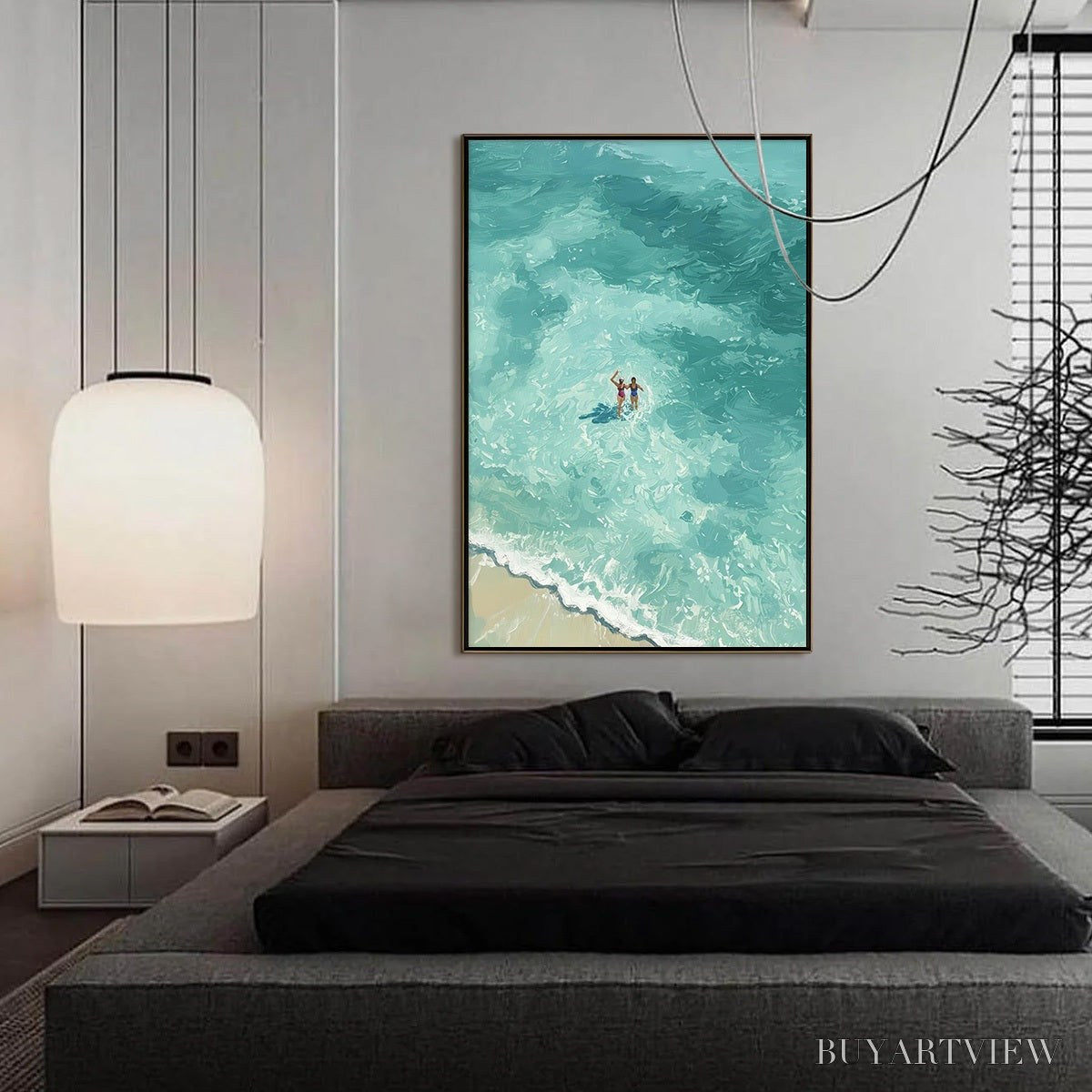 ARTOVITAS Ocean Embrace – Aerial View Beach Scene with Swimmers Oil Painting - image 6