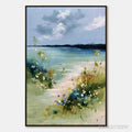 ARTOVITAS Coastal Serenity – Textured Vertical Seascape Painting with Wildflowers - image 1