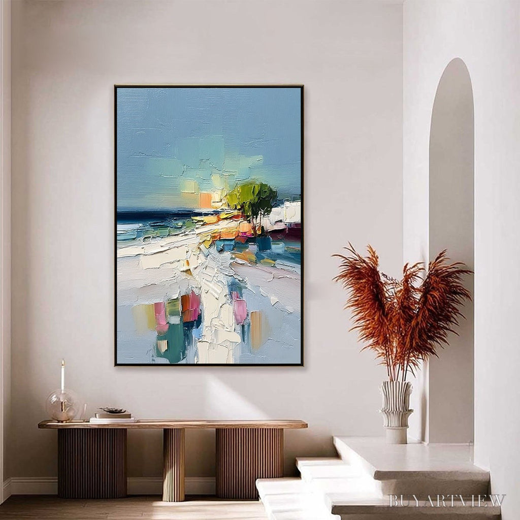 ARTOVITAS Coastal Path – Textured Palette Knife Abstract Seascape Painting - image 4