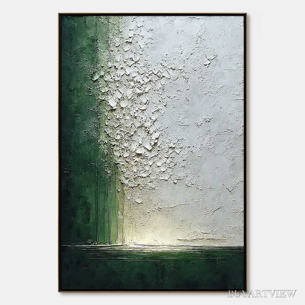 ARTOVITAS Emerald Fall – Large Green and White Textured Wabi Sabi Abstract Painting - image 1