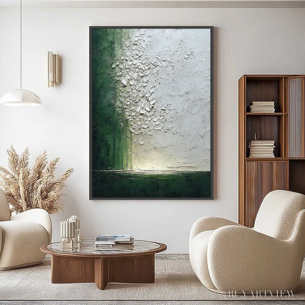 ARTOVITAS Emerald Fall – Large Green and White Textured Wabi Sabi Abstract Painting - image 2
