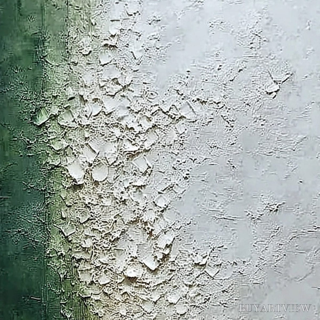 ARTOVITAS Emerald Fall – Large Green and White Textured Wabi Sabi Abstract Painting - image 3