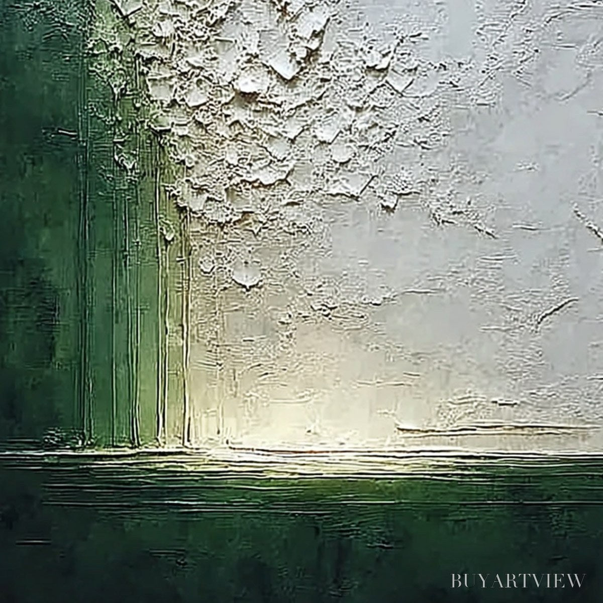 ARTOVITAS Emerald Fall – Large Green and White Textured Wabi Sabi Abstract Painting - image 5