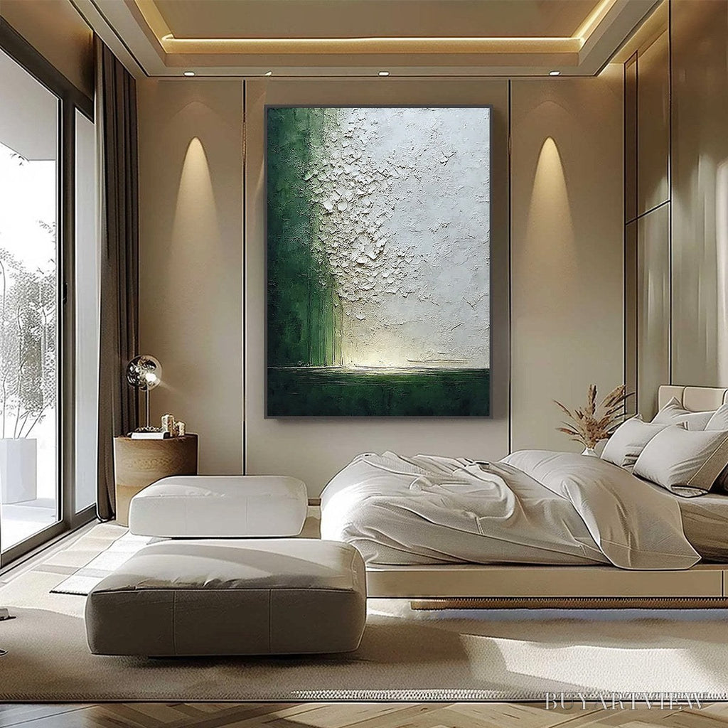 ARTOVITAS Emerald Fall – Large Green and White Textured Wabi Sabi Abstract Painting - image 6