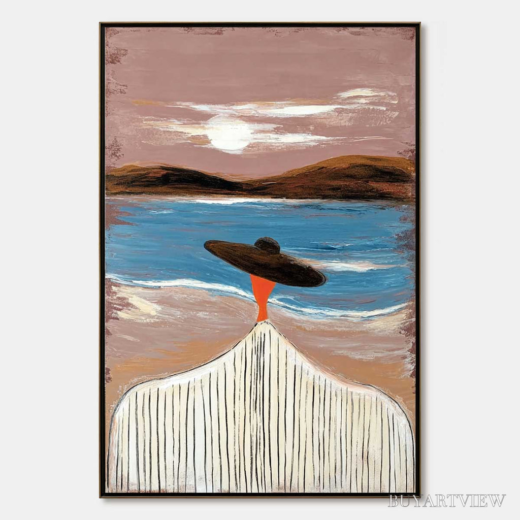 ARTOVITAS Coastal Reverie – Modern Wabi Sabi Style Figurative Beach Painting - image 1