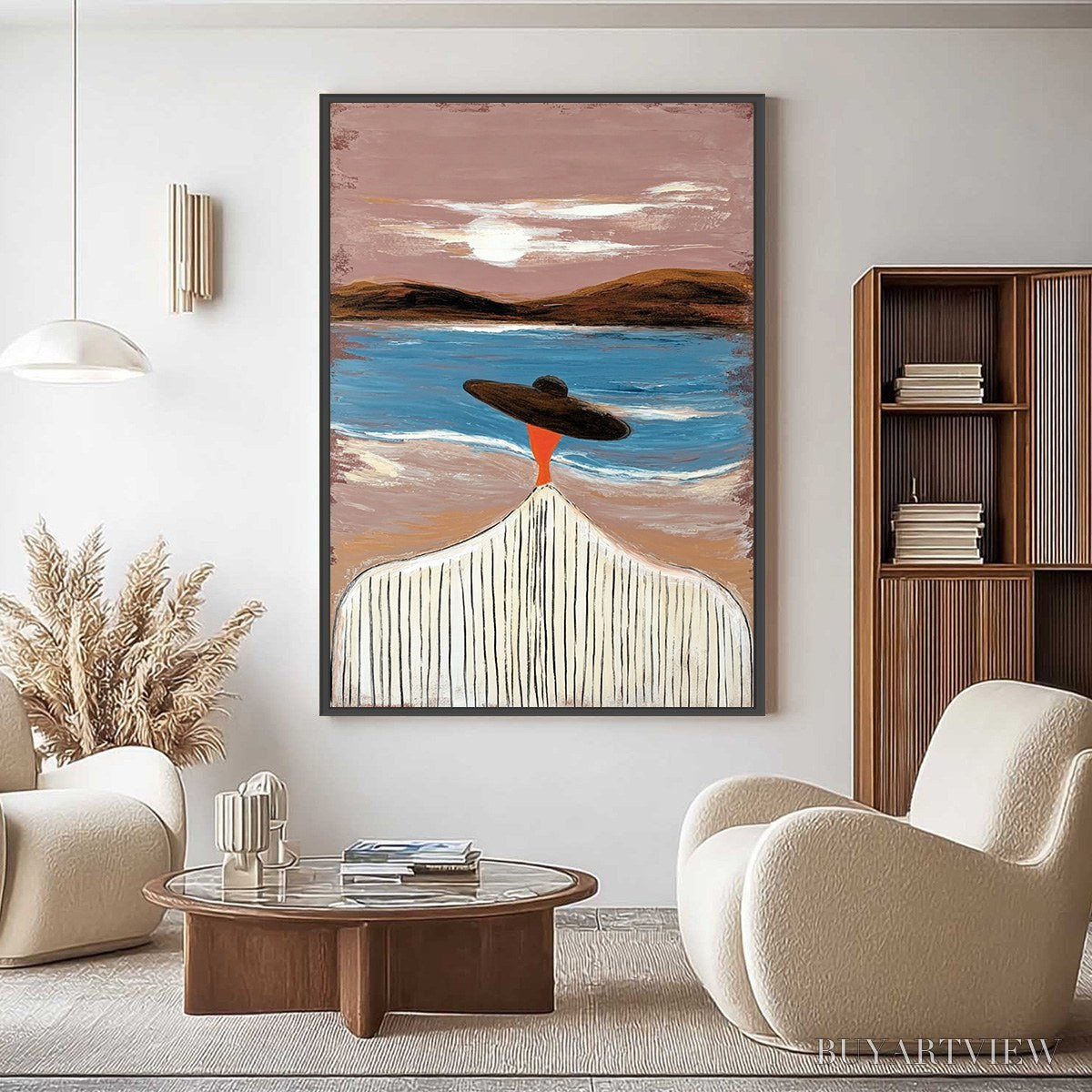 ARTOVITAS Coastal Reverie – Modern Wabi Sabi Style Figurative Beach Painting - image 2