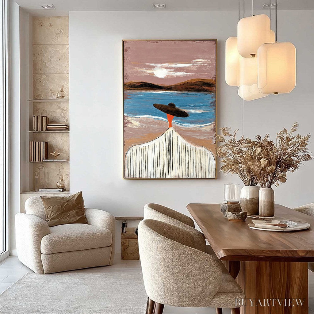 ARTOVITAS Coastal Reverie – Modern Wabi Sabi Style Figurative Beach Painting - image 4