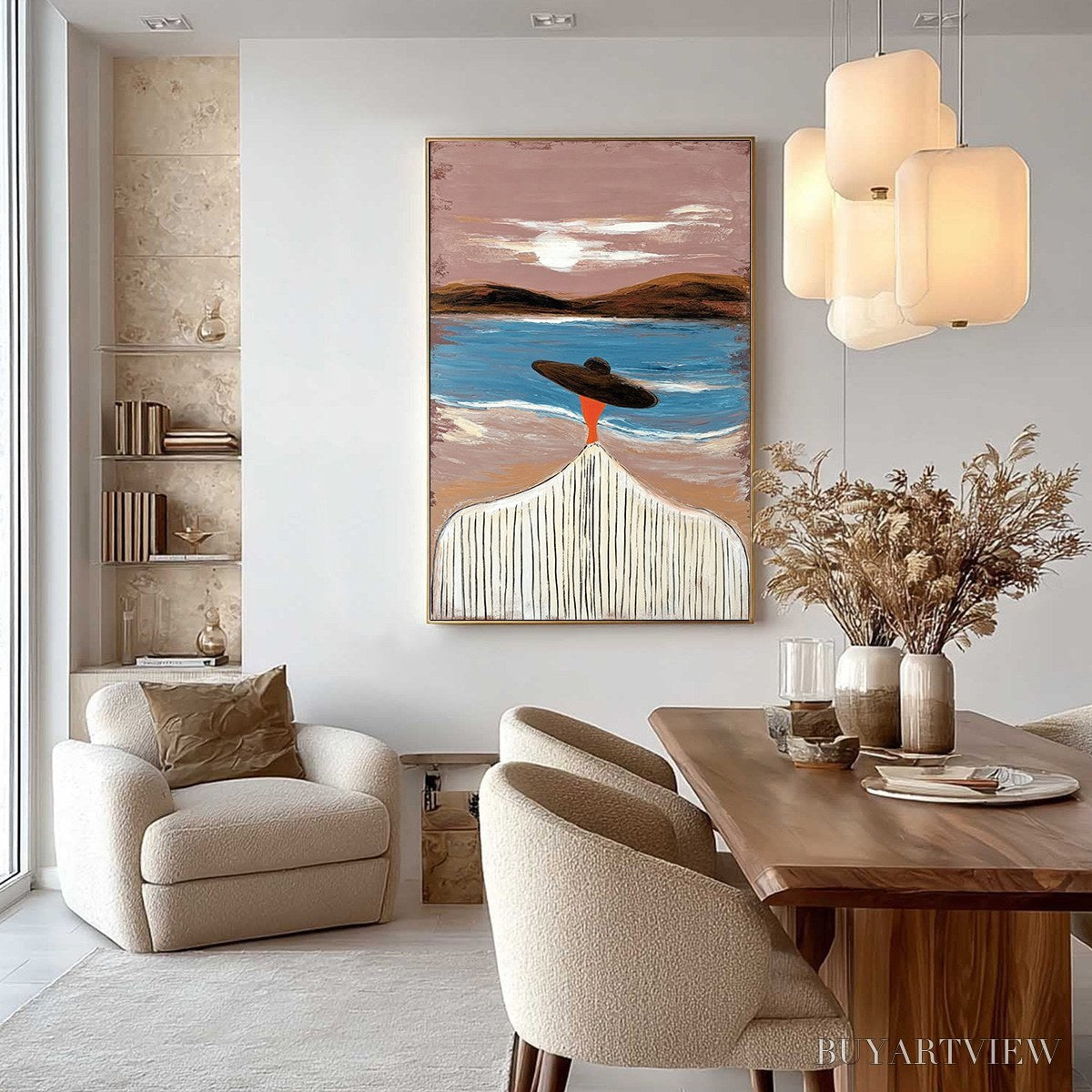 ARTOVITAS Coastal Reverie – Modern Wabi Sabi Style Figurative Beach Painting - image 4