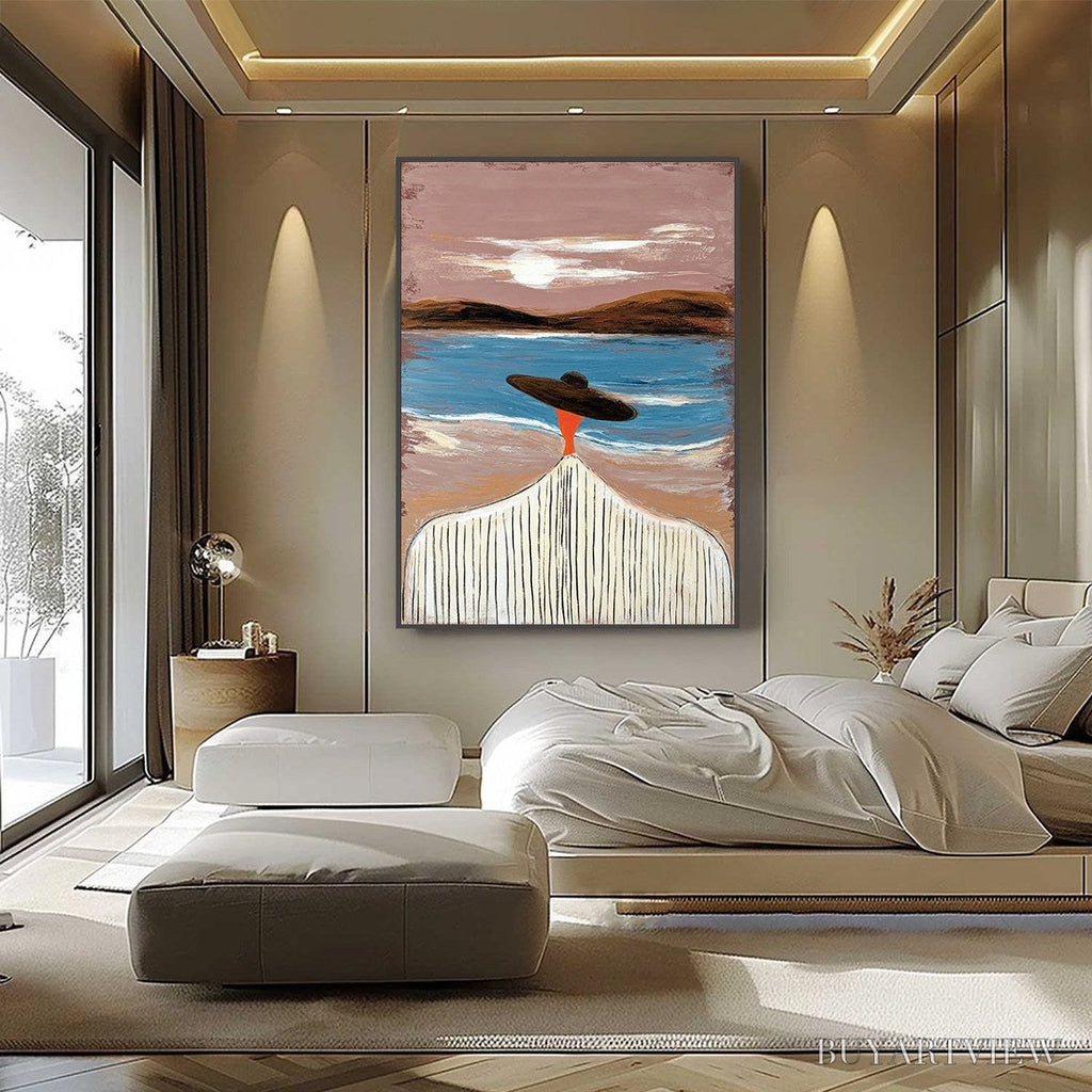 ARTOVITAS Coastal Reverie – Modern Wabi Sabi Style Figurative Beach Painting - image 6