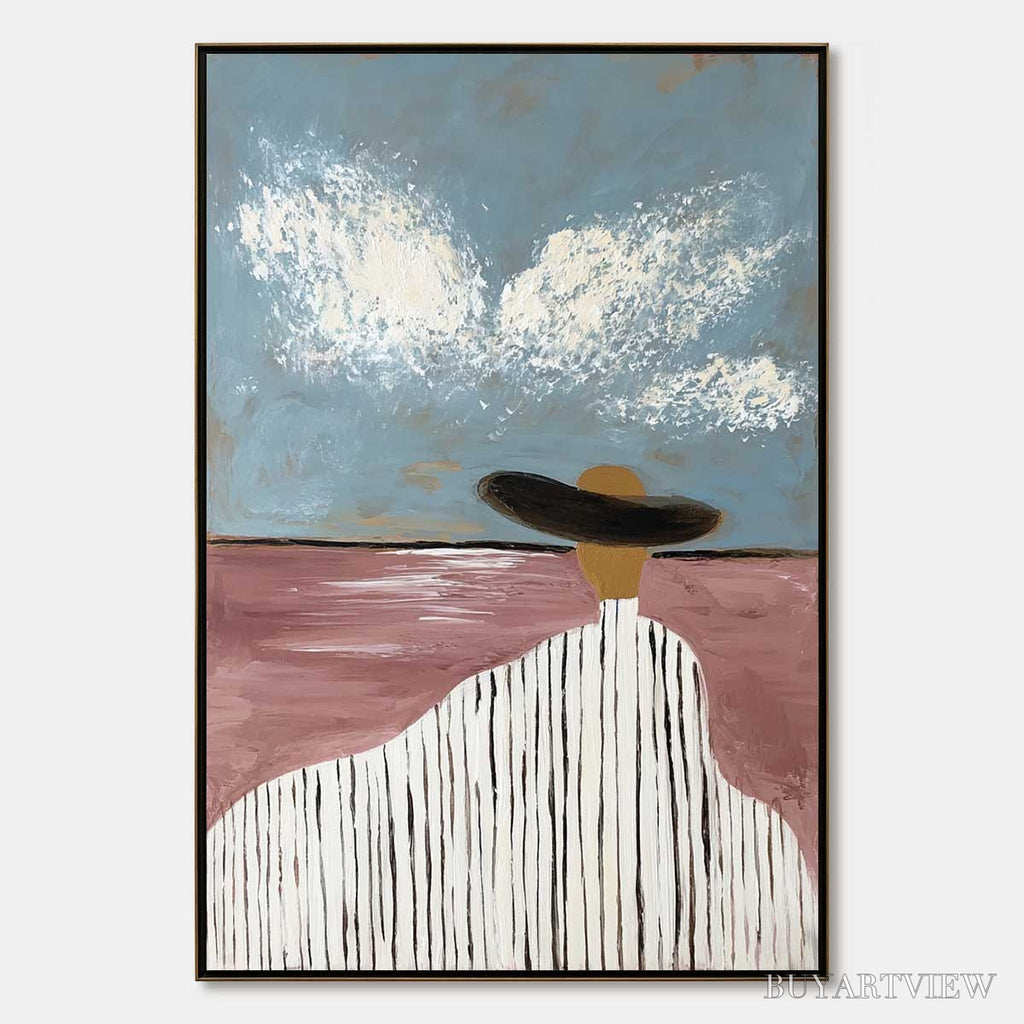 ARTOVITAS Horizon Gaze – Minimalist Figurative Painting of Woman on Beach - image 1