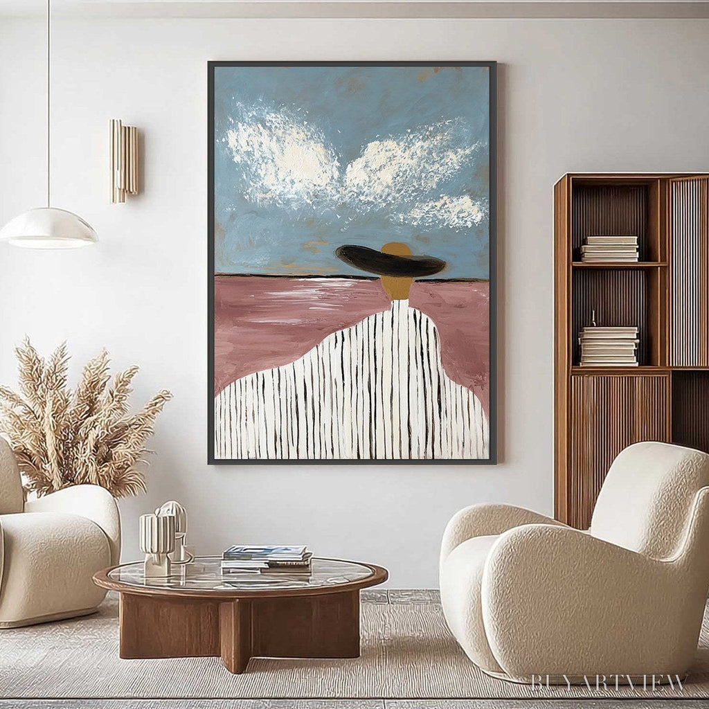ARTOVITAS Horizon Gaze – Minimalist Figurative Painting of Woman on Beach - image 2
